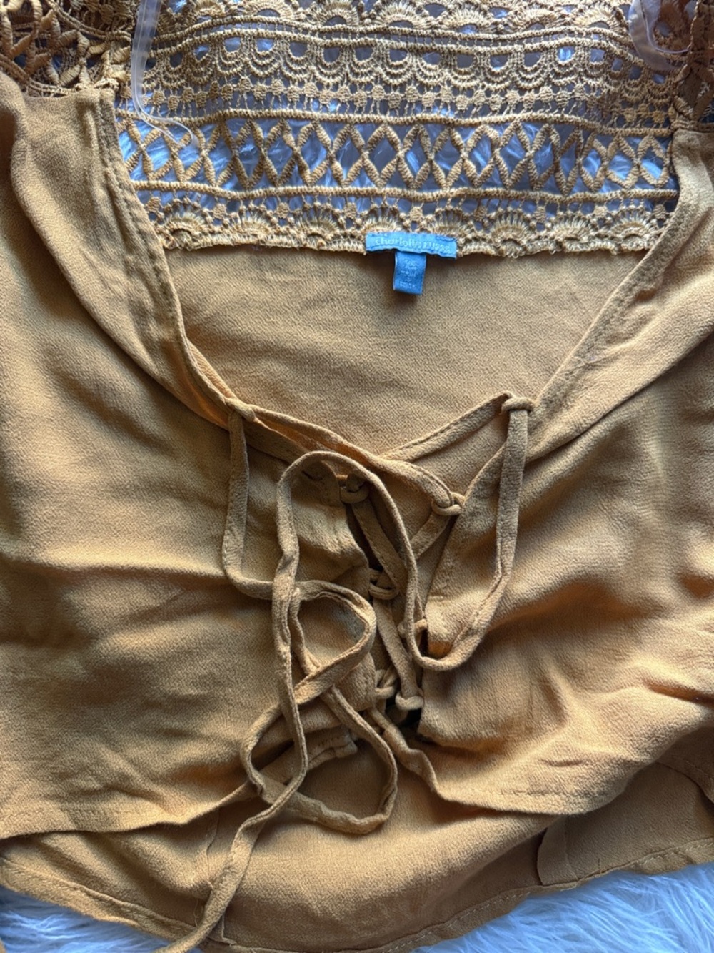 💛TIE DETAIL COLD SHOULDER BLOUSE🧡 - Picture 2 of 8
